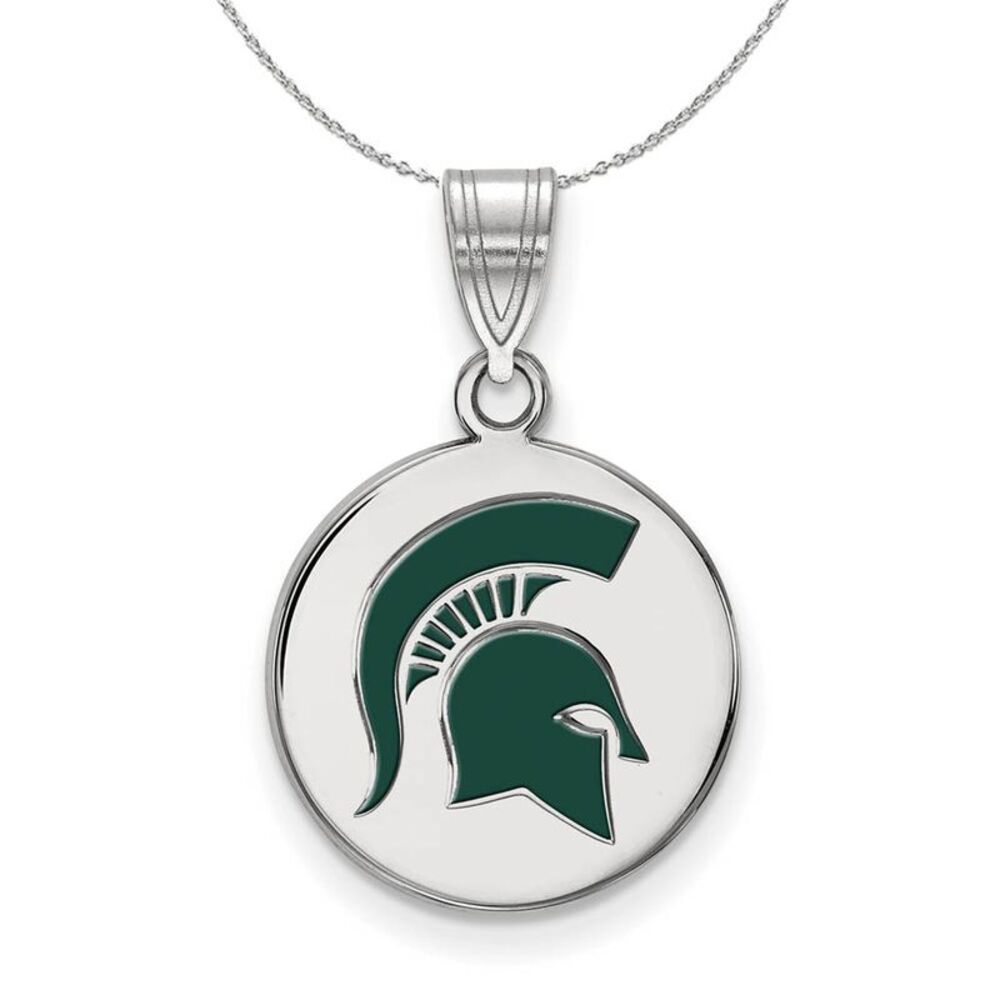 Sterling Silver Michigan State Medium Enamel Disc Necklace - 24 In